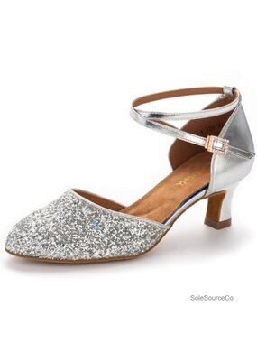 Women's 1920s Salsa Ballroom Dance Shoes Low Heels Glitter Suede Sole